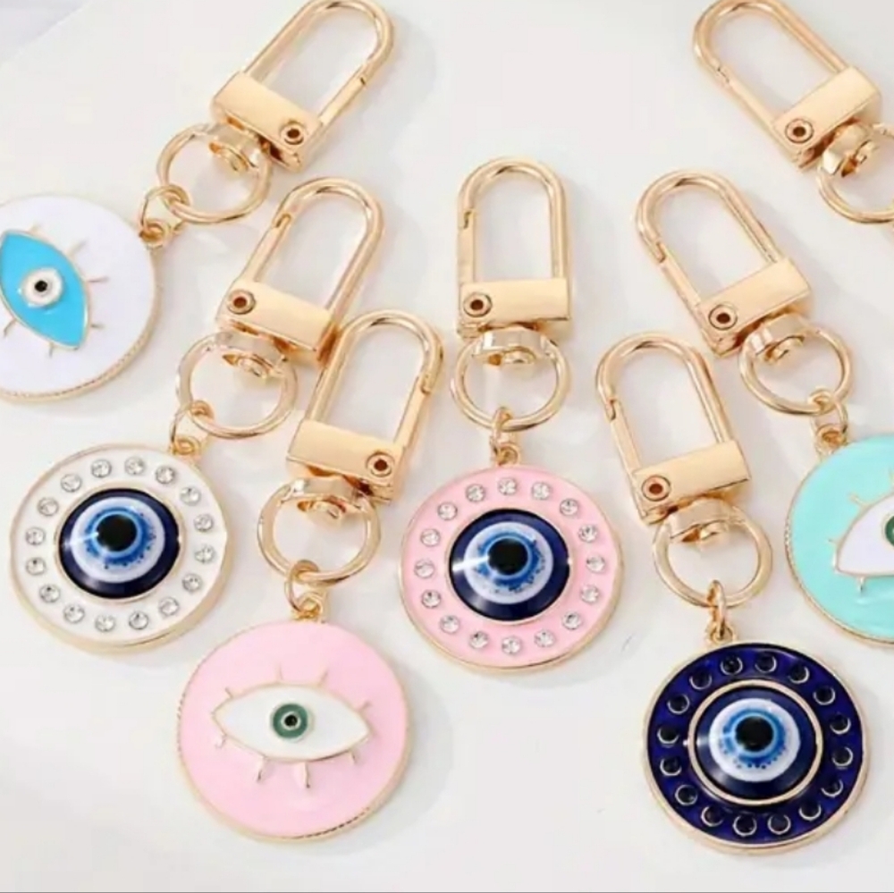 Rhinestone "Evil Eye" Round Keychain/Purse 🎒👜 Charm ~ Protection, Luck 🍀